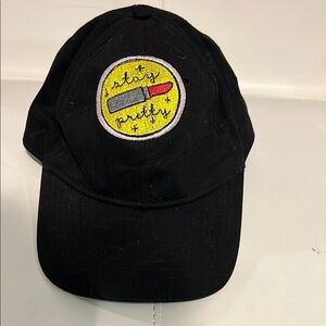 Upcycled Black Embroidered Baseball Cap “Stay Pretty”